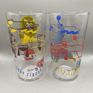 Set of 2 Vintage Federal Glass Co Big Top Circus Drink Tumblers Glasses 5" MCM‎